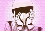  crossover gasai_yuno gloves hands_on_own_cheeks hands_on_own_face helmet hvn mirai_nikki morse_code parody racing_suit solo the_stig top_gear yandere_trance 