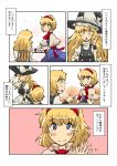  2girls alice_margatroid blonde_hair blue_eyes bow chair comic cup hairband hat highres kirisame_marisa multiple_girls non_(z-art) table touhou translation_request witch_hat yellow_eyes 