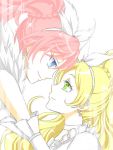  2girls blonde_hair blue_eyes bust couple crescendo_cure_melody cure_melody cure_rhythm earrings eye_contact face face-to-face green_eyes houjou_hibiki jewelry light_smile looking_at_another minamino_kanade multiple_girls nicchoku pink_hair precure profile smile suite_precure tears yuri 