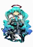 aqua_eyes aqua_hair artist_name cable detached_sleeves halo hatsune_miku headset highres long_hair simple_background sleepy91 smile solo twintails very_long_hair vocaloid white_background 