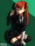  1girl arcana_famiglia felicita green_eyes long_hair necktie sitting solo thigh-highs thighhighs twintails 