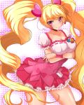  avy417 blonde_hair breasts cleavage cure_peach earrings fresh_precure! heart jewelry long_hair magical_girl momozono_love pink_eyes precure skirt smile solo twintails very_long_hair 