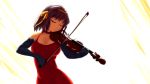  arantheus black_gloves breasts brown_hair choker cleavage closed_eyes commentary dress elbow_gloves eyes_closed formal gloves hairband highres instrument large_breasts playing_instrument red_dress short_hair solo suzumiya_haruhi suzumiya_haruhi_no_yuuutsu violin wallpaper 