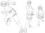  biker_shorts breasts denim_shorts dutch_angle large_breasts make rough running short_hair simple_background sketch standing 