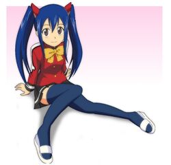  blue_hair brown_eyes fairy_tail fetama lowres sandals solo thigh-highs thighhighs twintails wendy_marvell 