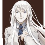  albino formal jormungand koko_hekmatyar necktie solo suit umeboshitora white_hair 