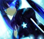  black_rock_shooter_(character) blue_eyes bra glowing glowing_eye looking_at_viewer solo twintails underwear uno_(colorbox) 