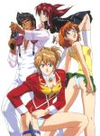  3girls 90s absurdres agent_aika aida_rion alexymetalia_maypia alexymetalia_maypiathigh_strap ass bent_over blonde_hair blue_eyes breasts brown_eyes brown_hair character_request glasses gun gusto hairband hand_gun highres long_sleeves multiple_girls official_art panties red_hair redhead simple_background skirt sumeragi_aika tan thigh_strap thighhighs underwear weapon white_background white_legwear white_panties 