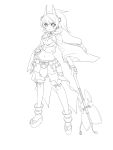  absurdres copyright_request highres lineart long_hair mino106 monochrome solo weapon 