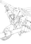  d-1 flying foreshortening hands highres kikou_senki_dragonar lineart mecha mino106 monochrome oldschool weapon wings 