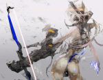  armor ass bow bow_(weapon) copyright_request crossbow green_eyes kazutaka looking_at_viewer pale_skin weapon white_hair 