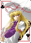  blonde_hair blush breasts card gap mino106 playing_card playing_card_theme purple_eyes smile solo touhou umbrella violet_eyes yakumo_yukari 