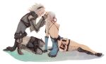  1girl asymmetrical_clothing bandage bandages braid flower gloves hair_ornament kaimayo kaine_(nier) lingerie negligee nier nier_(character) nier_(young) short_hair silver_hair underwear white_hair 