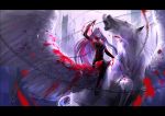  blindfold blood chain chains dagger fate/stay_night fate_(series) highres horse kzcjimmy long_hair pegasus purple_hair rider solo thigh-highs thighhighs very_long_hair weapon wings 