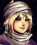  androgynous bandage bandages blonde_hair face hat lips maniacpaint nose ocarina_of_time portrait red_eyes reverse_trap scarf sheik solo the_legend_of_zelda 