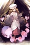  blonde_hair cape cattleya_(pokemon) green_eyes hat heart highres holding holding_poke_ball lips long_hair musharna nunu_d poke_ball pokemon pokemon_(game) pokemon_bw smile solo standing wink 