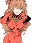  1girl arm_up blue_eyes bodysuit brown_hair long_hair neon_genesis_evangelion plugsuit smile soryu_asuka_langley souryuu_asuka_langley tegaki wink 