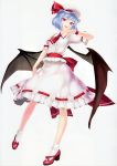  absurdres ascot bat_wings blue_hair bobby_socks fang frills full_body hat highres puffy_sleeves red_eyes red_shoes remilia_scarlet rokuwata_tomoe scan shoes short_hair skirt smile smirk socks solo touhou white_legwear wings wrist_cuffs 