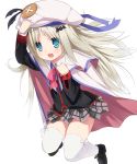  bat blue_eyes cape hair_ornament hat little_busters!! long_hair noumi_kudryavka plaid plaid_skirt school_uniform silver_hair skirt solo thigh-highs thighhighs toguro_(ojui0101) 