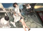  animal_ears black_hair blonde_hair blurry blush breasts brown_hair building carriage centaur cigarette city cleavage cobblestone corset depth_of_field dutch_angle ghost glasses green_eyes hairpods headless horse_ears labcoat lamia looking_back multiple_girls original outside_of_border ponytail reirou sandals short_hair shorts silver_hair skirt sleeves_rolled_up smoking twintails walking wings 