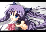  akai_ringo_(ringo-ya) blue_eyes little_busters!! long_hair pointing purple_hair sasasegawa_sasami school_uniform solo 