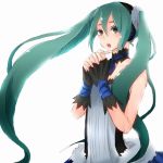  aqua_eyes dress fingerless_gloves gloves green_hair hands_clasped hands_together hatsune_miku kasagland solo twintails vocaloid 