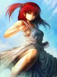  :t breasts clenched_hands cloud clouds fighting_stance legs magi_the_labyrinth_of_magic morgiana pout red_eyes red_hair redhead revision side_ponytail sideboob sky solo yilx 