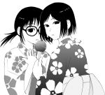  candy_apple floral_print genshiken glasses japanese_clothes kimono monochrome multiple_girls nakajima_(genshiken) ogiue_chika pikapoo short_hair short_ponytail 