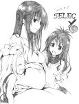  3girls celine dated flower graphite_(medium) greyscale hair_flower hair_ornament happy highres kotegawa_yui monochrome multiple_girls pregnant select select_(dragon62) to_love-ru traditional_media yuuki_mikan 