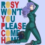  ass back breasts english gundam headwear_removed helmet helmet_removed lady-steady-go lips lipstick long_hair looking_back makeup pilot_suit purple_eyes purple_hair rosamia_badam smile solo text violet_eyes zeta_gundam 