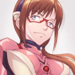  1girl blue_eyes breasts brown_hair evangelion:_3.0_you_can_(not)_redo female glasses hairband long_hair makinami_mari_illustrious neon_genesis_evangelion plugsuit realistic rebuild_of_evangelion smile solo 