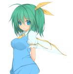 arms_behind_back blue_eyes breasts bust daiyousei green_hair pochi_(potihouse) short_hair side_ponytail simple_background smile solo touhou white_background wings 
