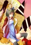  china_dress chinese_clothes crown ddsheep food frown garter_belt gradient_hair highres looking_at_viewer luo_tianyi multicolored_hair thigh-highs thighhighs vocaloid 