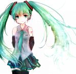  arms_behind_back detached_sleeves green_eyes green_hair hatsune_miku headset litta_(flower_mogmog) long_hair necktie simple_background skirt solo thigh-highs thighhighs twintails very_long_hair vocaloid white_background 
