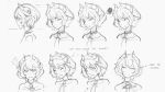  angry bare_shoulders character_sheet choker closed_eyes concept_art demon_girl demon_horns doomfest english expressions eyes_closed fiend_(juniper&#039;s_knot) horns juniper&#039;s_knot mole monochrome short_hair sketch smile solo 