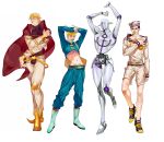  4boys boots dio_brando dixie_cup_hat emg_(christain) headband higashikata_jousuke_(jojolion) highres jojo_no_kimyou_na_bouken jojolion kishibe_rohan lipstick makeup midriff multiple_boys paintbrush pointy_shoes realistic shoes shorts sneakers soft_&amp;_wet stand_(jojo) 