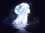  blue_hair bubble closed_eyes eyes_closed haruwakame horns long_hair original profile solo wading water 