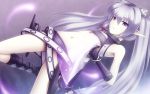  agarest_senki boots dagger elf flat_chest fyuria gloves hair_ornament hairpin highres jewelry kerasu long_hair long_pointy_ears miniskirt mound_of_venus navel necklace pointy_ears purple_eyes silver_hair skirt solo twintails very_long_hair violet_eyes weapon 