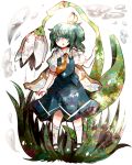  blush daiyousei fairy_wings flower green_eyes green_hair hair_ribbon long_hair necktie open_mouth puffy_sleeves ribbon ringetsumon short_sleeves side_ponytail skirt solo touhou vest wings 
