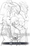  2boys anubis_(z.o.e) bald breasts character_request concept_art cover cover_image eu03 game_cover gradius large_breasts mecha monochrome multiple_boys nohman official_art pilot_suit vic_viper viola_guines zone_of_the_enders zone_of_the_enders_2 