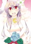  animal_ears blush bouquet breasts bunny_ears crescent dress elbow_gloves flower gloves long_hair open_mouth purple_hair rabbit_ears red_eyes reisen_udongein_inaba solo touhou tsushima_shigure veil wedding_dress 