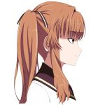  ano_natsu_de_matteru brown_eyes brown_hair flo hair_ribbon long_hair profile ribbon school_uniform side simple_background smile solo twintails white_background yamano_remon 