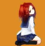  denpa_teki_na_kanojo kneehighs long_hair looking_back red_hair redhead satsuki_miya school_uniform seiza serafuku shirabi_(life-is-free) sitting skirt 