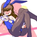  animal_ears brown_hair bunny_ears bunny_tail bunnysuit detached_collar eyes_covered flat_chest freckles hair_over_eyes isshitaira long_hair lowres oekaki open_mouth original pantyhose rabbit_ears shaded_face tail wrist_cuffs 