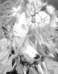  beatless flower from_above greyscale hair_flower hair_ornament halftone long_hair monochrome redjuice revision snowdrop_(beatless) solo 