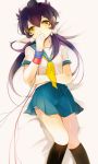  1girl blush fusion genderswap highres inazuma_eleven_(series) inazuma_eleven_go inazuma_eleven_go_chrono_stone long_hair matsukaze_tenma purple_hair school_uniform sekimo serafuku skirt solo tsurugi_kyousuke yellow_eyes 