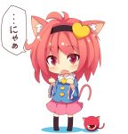  animal_ears beni_shake blush cat_ears cat_tail chibi fang hairband heart kemonomimi_mode komeiji_satori long_sleeves looking_at_viewer paw_pose red_eyes red_hair redhead shirt skirt solo standing tail third_eye touhou wide_sleeves 