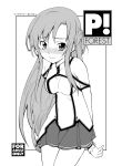  asuna_(sao) blush hozumi_takashi lineart long_hair monochrome solo sword_art_online 