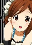  blush brown_eyes brown_hair don't_say_&quot;lazy&quot; dress flower hair_ornament hirasawa_yui jewelry k-on! looking_at_viewer necklace open_mouth ragho_no_erika short_hair smile solo 