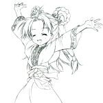  arms_up closed_eyes eyes_closed jun_(noiji_guren_0220) lineart long_hair monochrome open_mouth sangokushi_taisen smile solo toukijin 